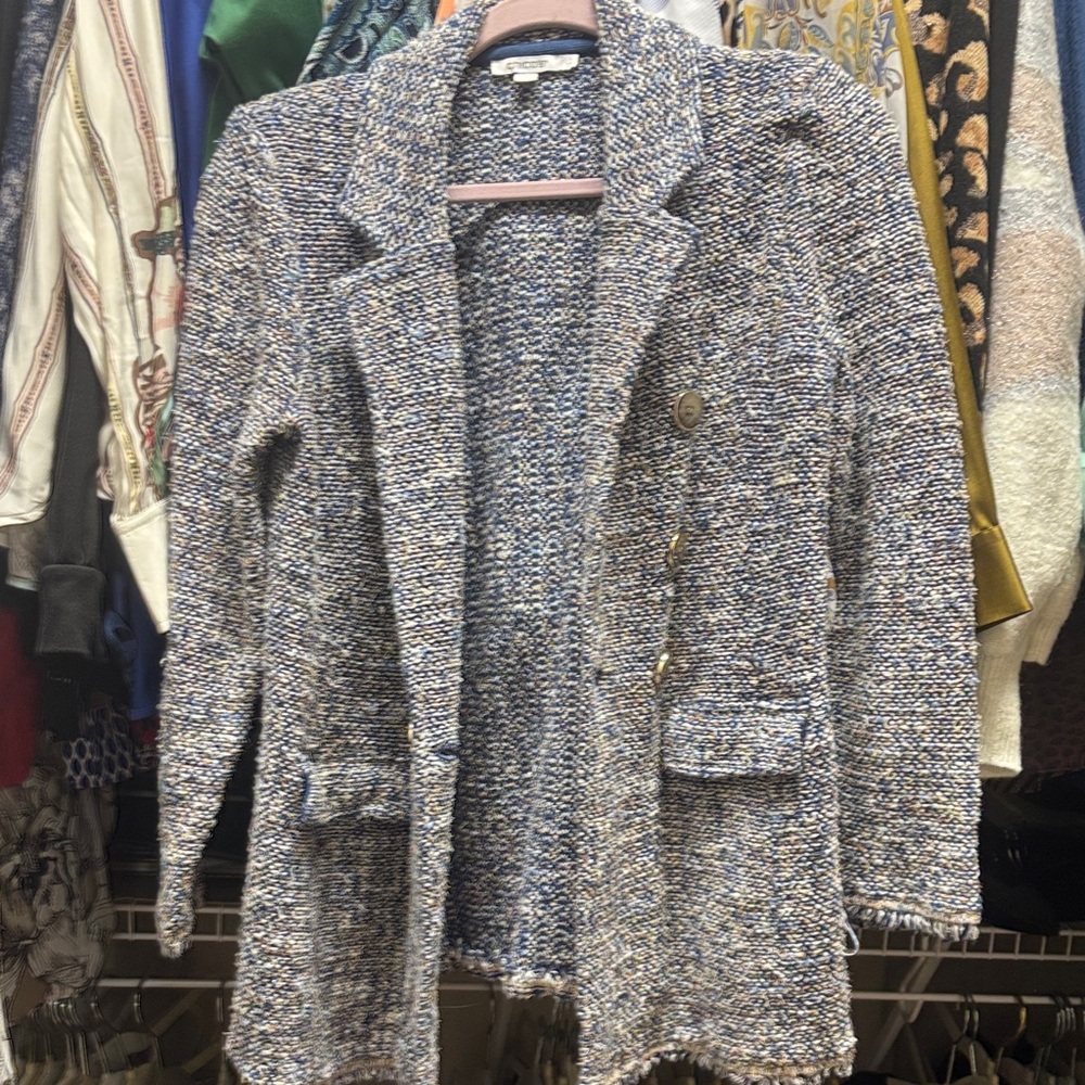 Chico's Blue and White Tweed Blazer